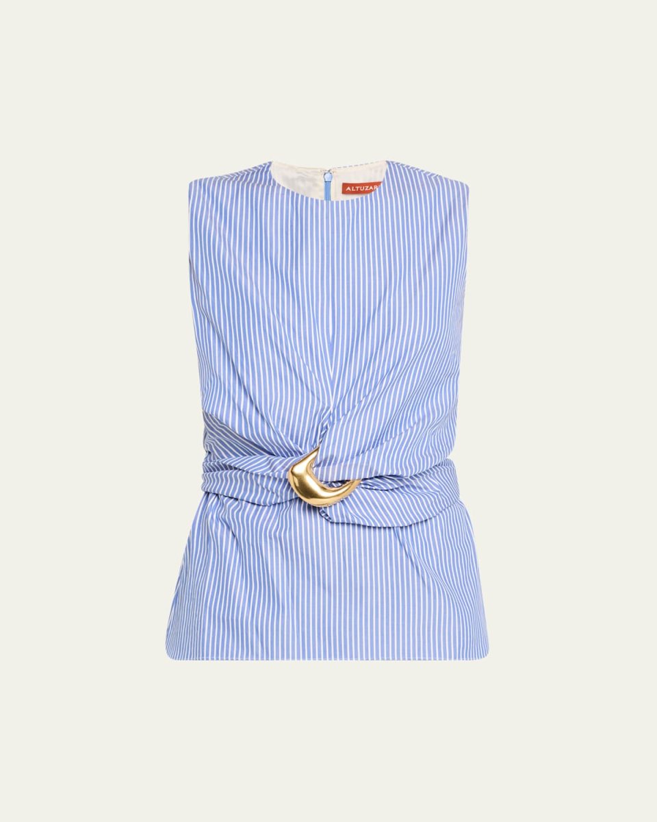 Tizzy Striped Draped Sleeveless Top